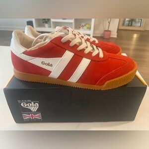 Gola Red Suede Sneakers with White Stripes